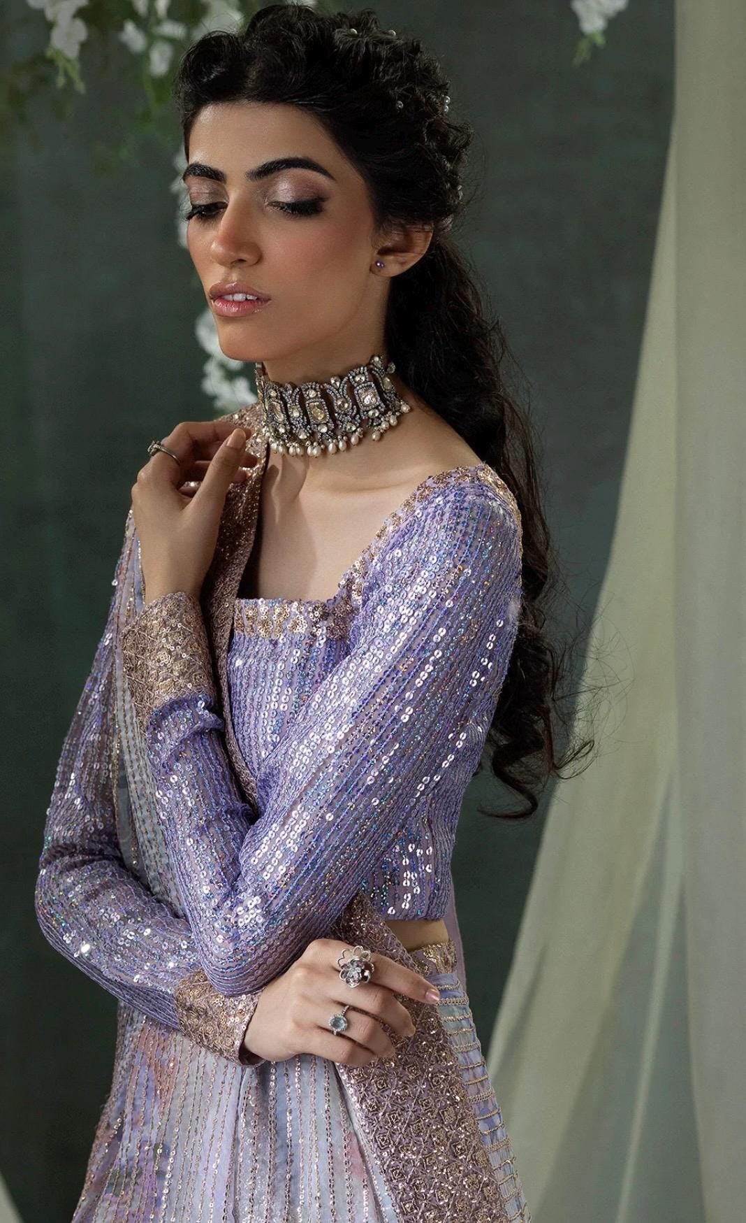 Rhinestone purple Wedding saree:l,purple sequins saree for women,purple saree,indian wedding,pakistani wedding,saree with blouse,bollywood