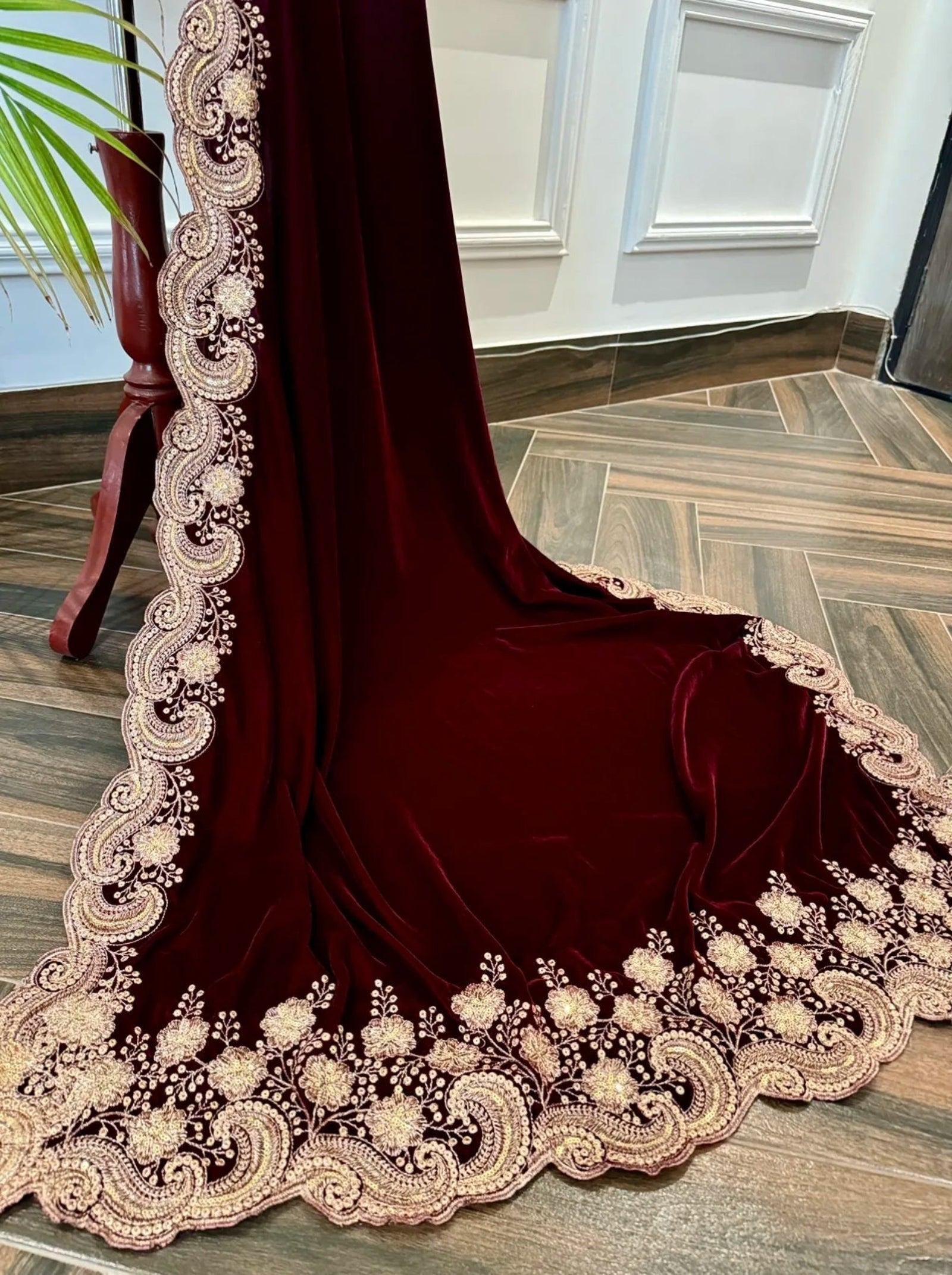 Luxury Black Velvet Shawl – Hand-Embellished Sequins, Tila Work, Formal Wrap