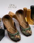 Midnight Peacock Khussa Flats | Embroidered Pakistani Juttis