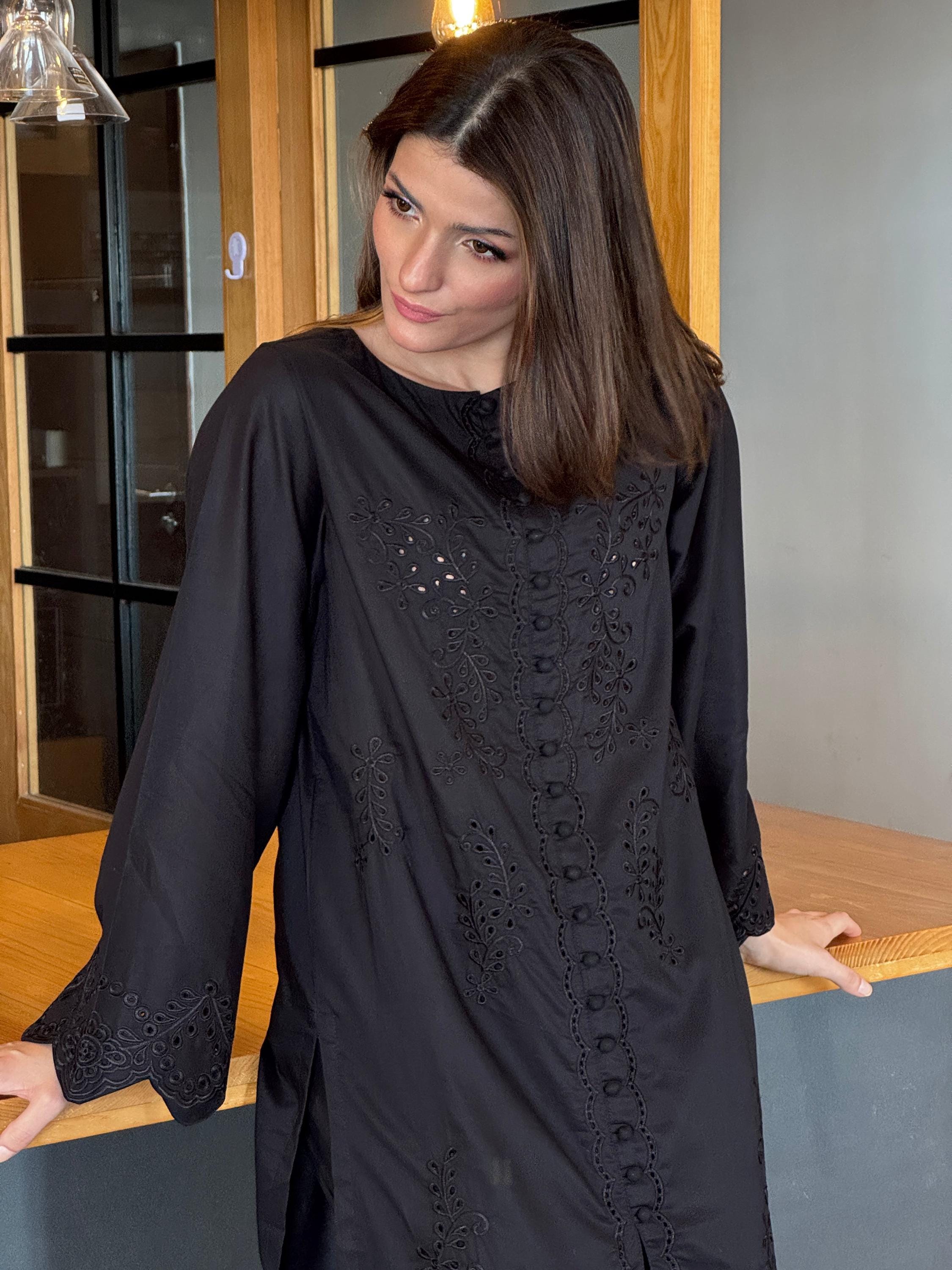 Noriaa Mushq - Black Schiffli CO-ORD Set