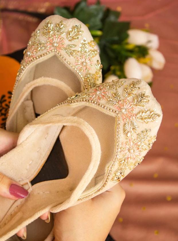 Handmade Velvet Jutti Flats, Ivory Bridal Shoes