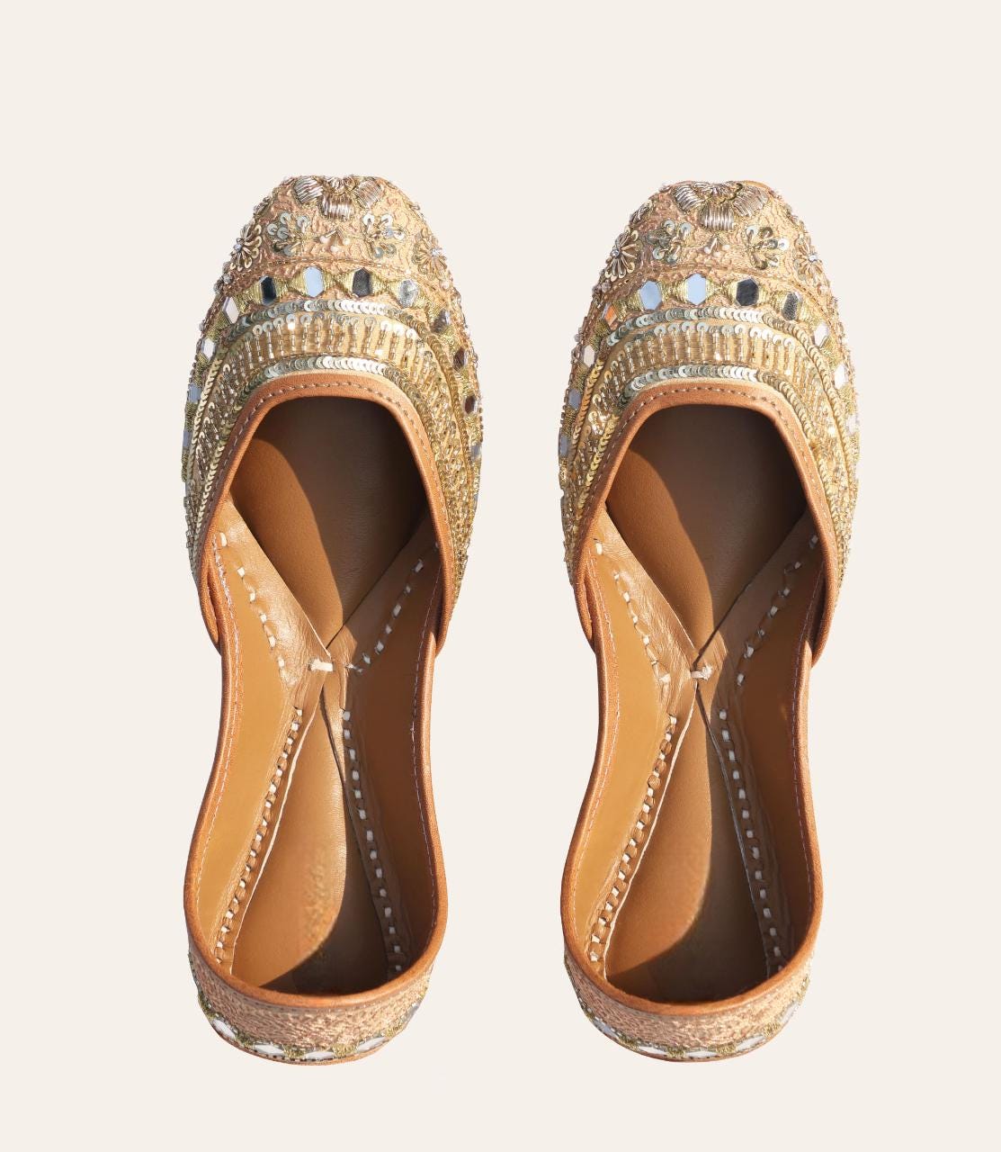 Handcrafted Mirror Gold Jutti: Indian Wedding Shoes