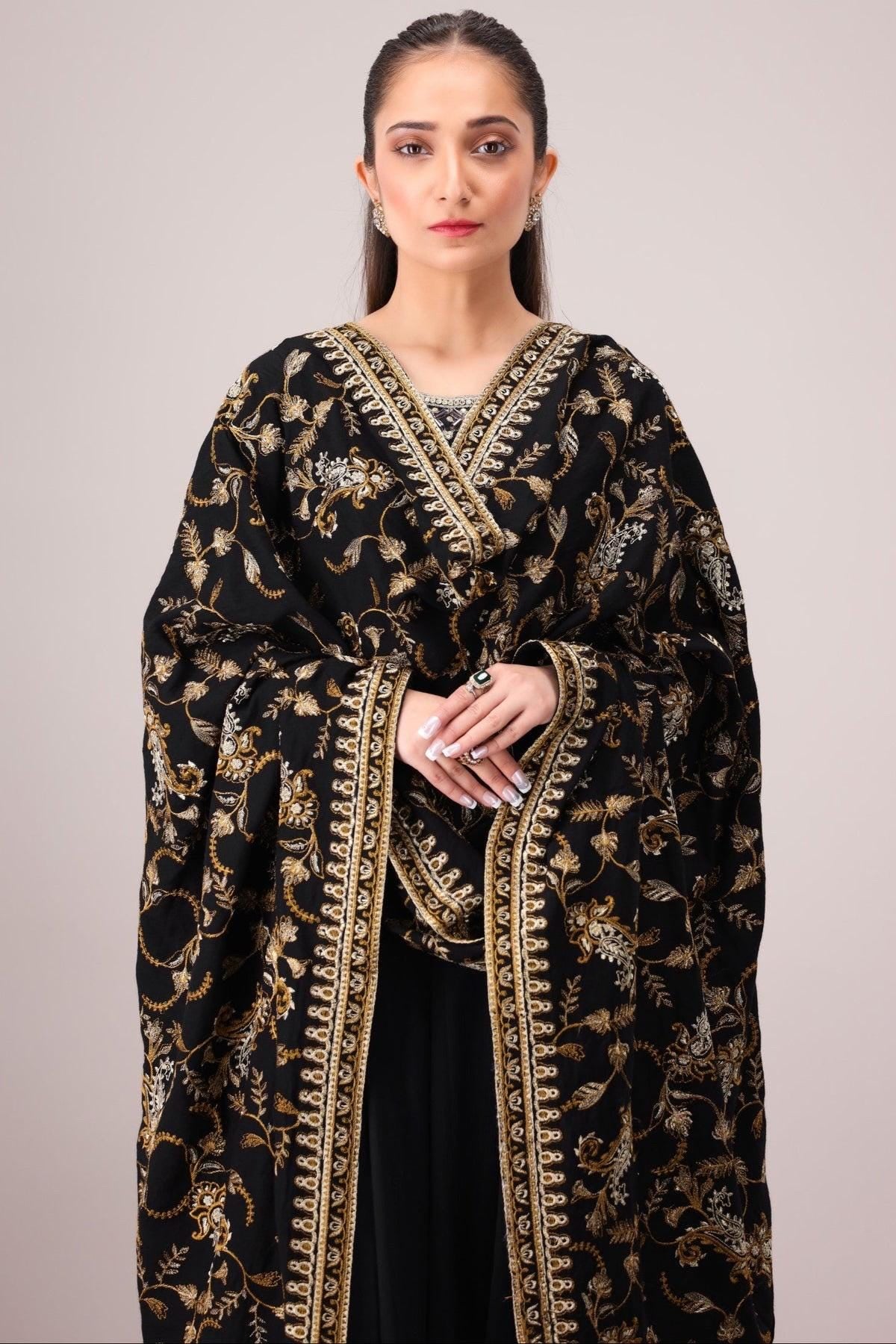 Embroidered dhanak Black Kashmiri Shawl: Indian Festive Wear