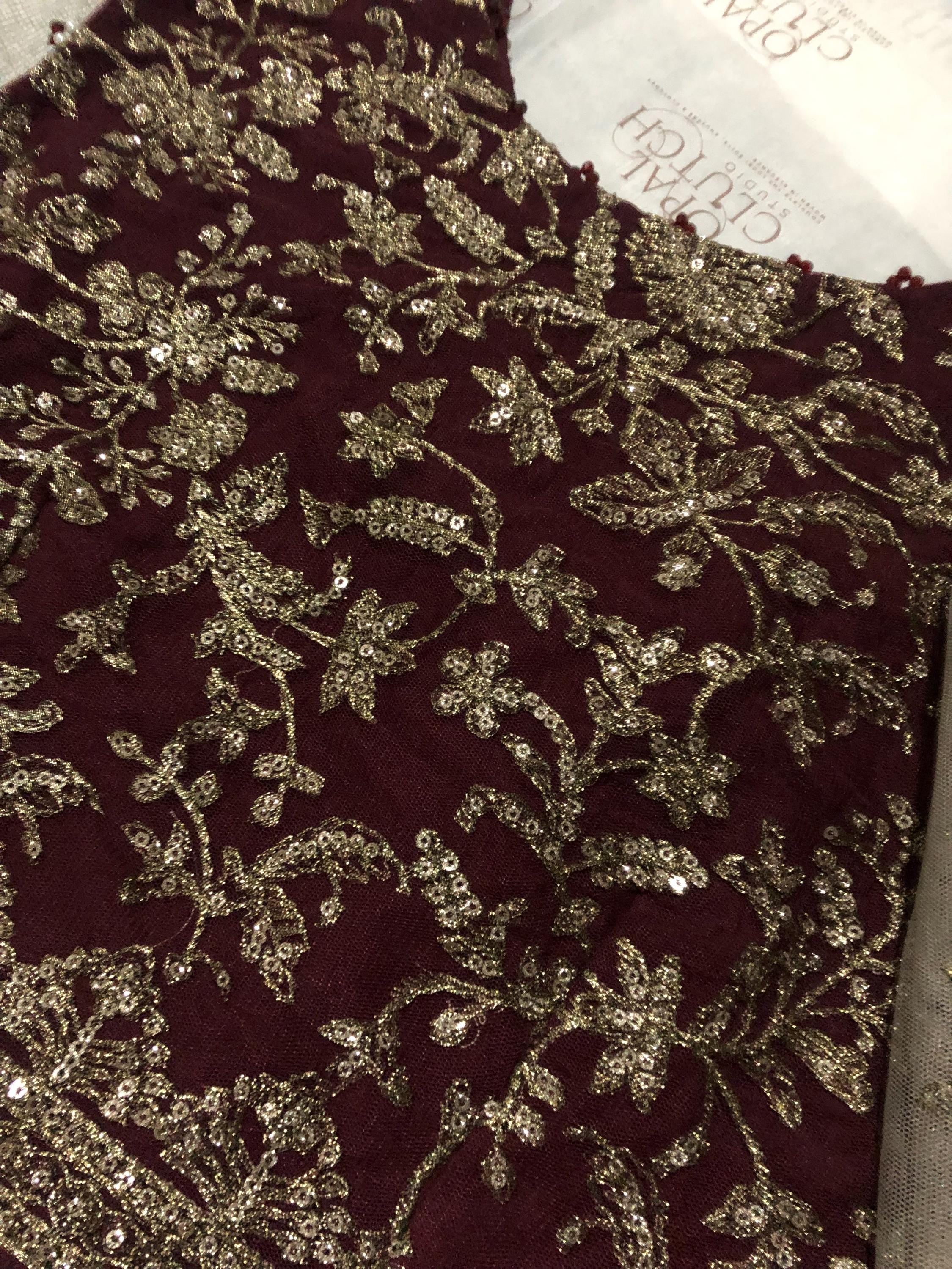 Maroon & Grey Sequin Embroidered Saree with Blouse