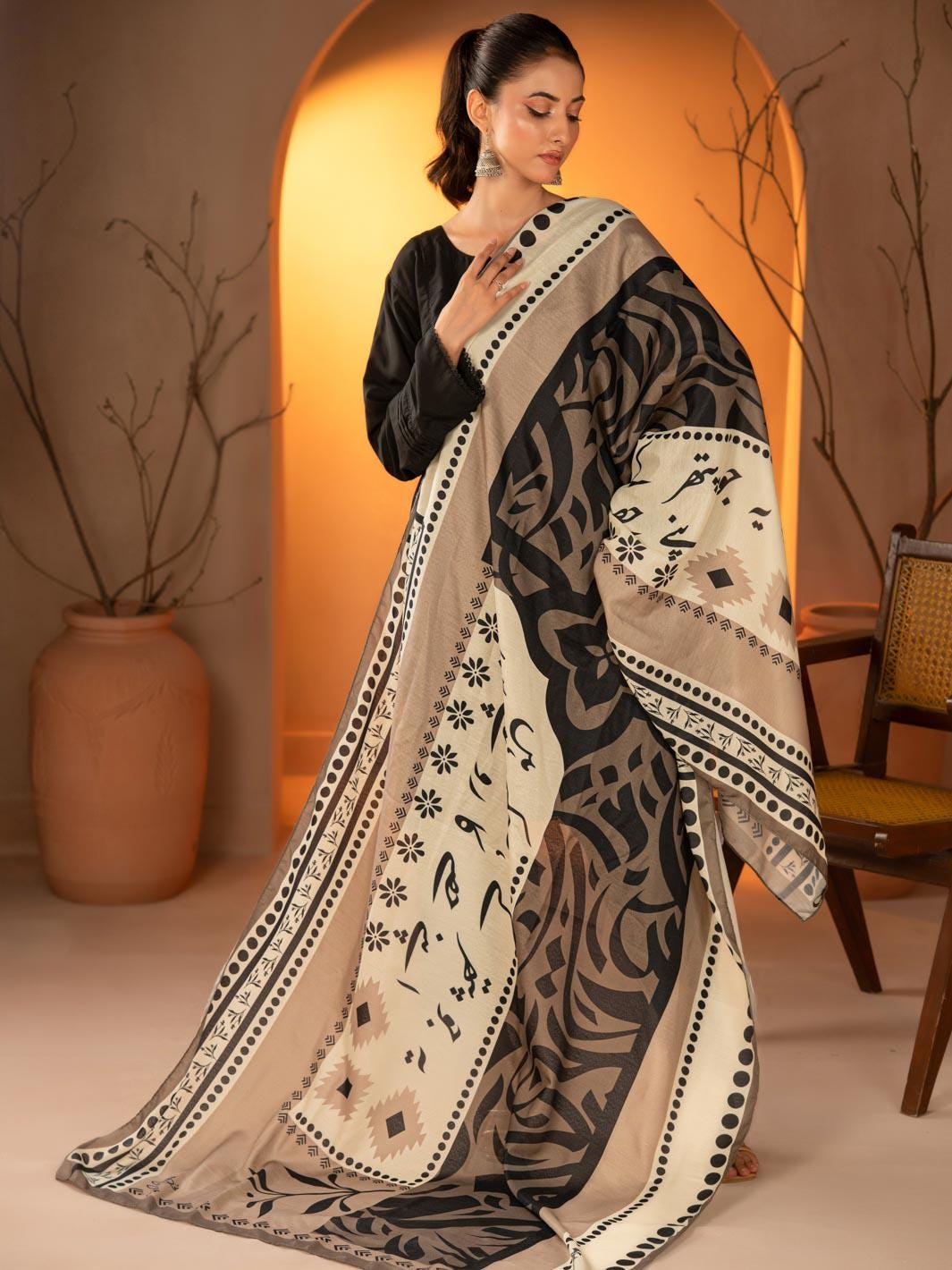 Pathar Lawn Odhni Dupatta | Arabic Calligraphy Shawl | Elegant Modest Wrap | Spiritual Fashion