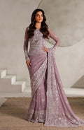 lavender hand embroidery embellished Saree for wedding, Chiffon Indian Party Wear, Matching Blouse