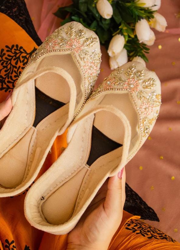 Handmade Velvet Jutti Flats, Ivory Bridal Shoes