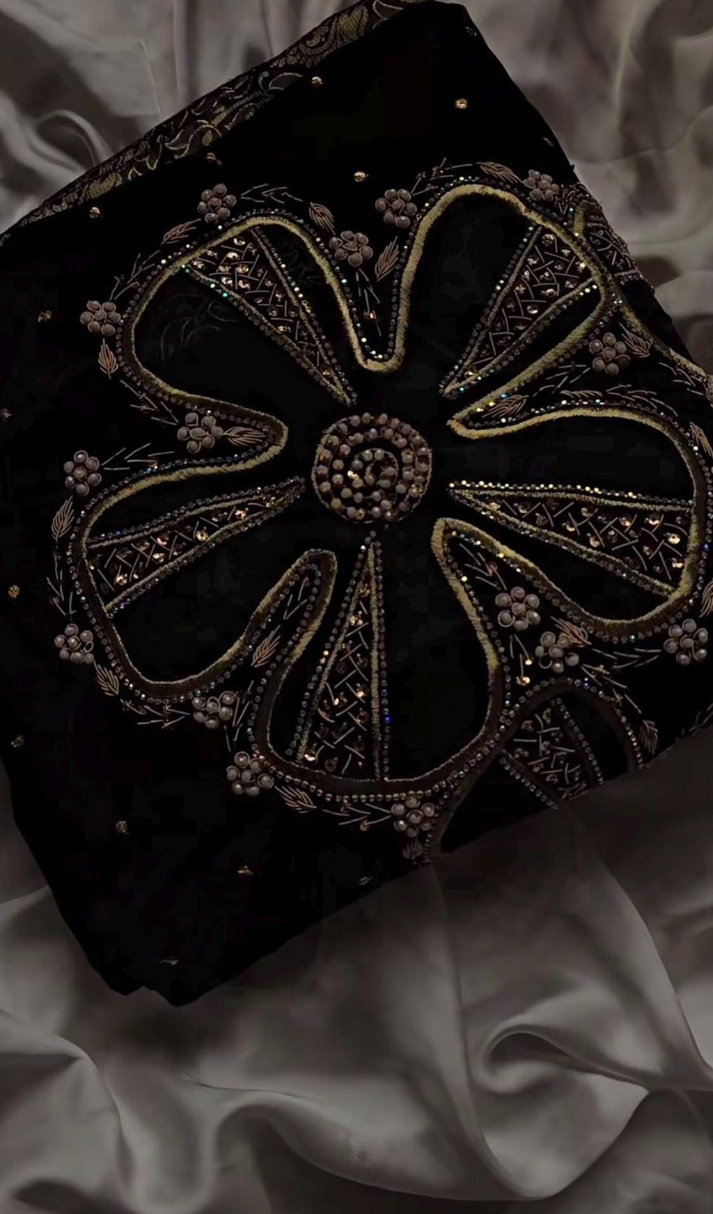 Black Velvet Shawl | Hand-Embroidered Flower & Tila, Formal Wrap