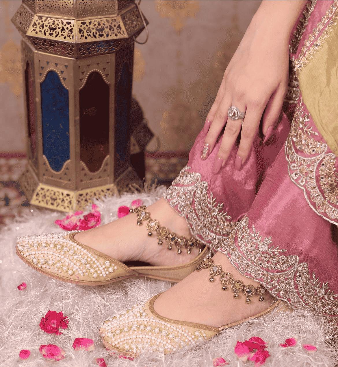 Handmade Pearl Bridal Jutti: Ivory Wedding Flats, Punjabi Khussa