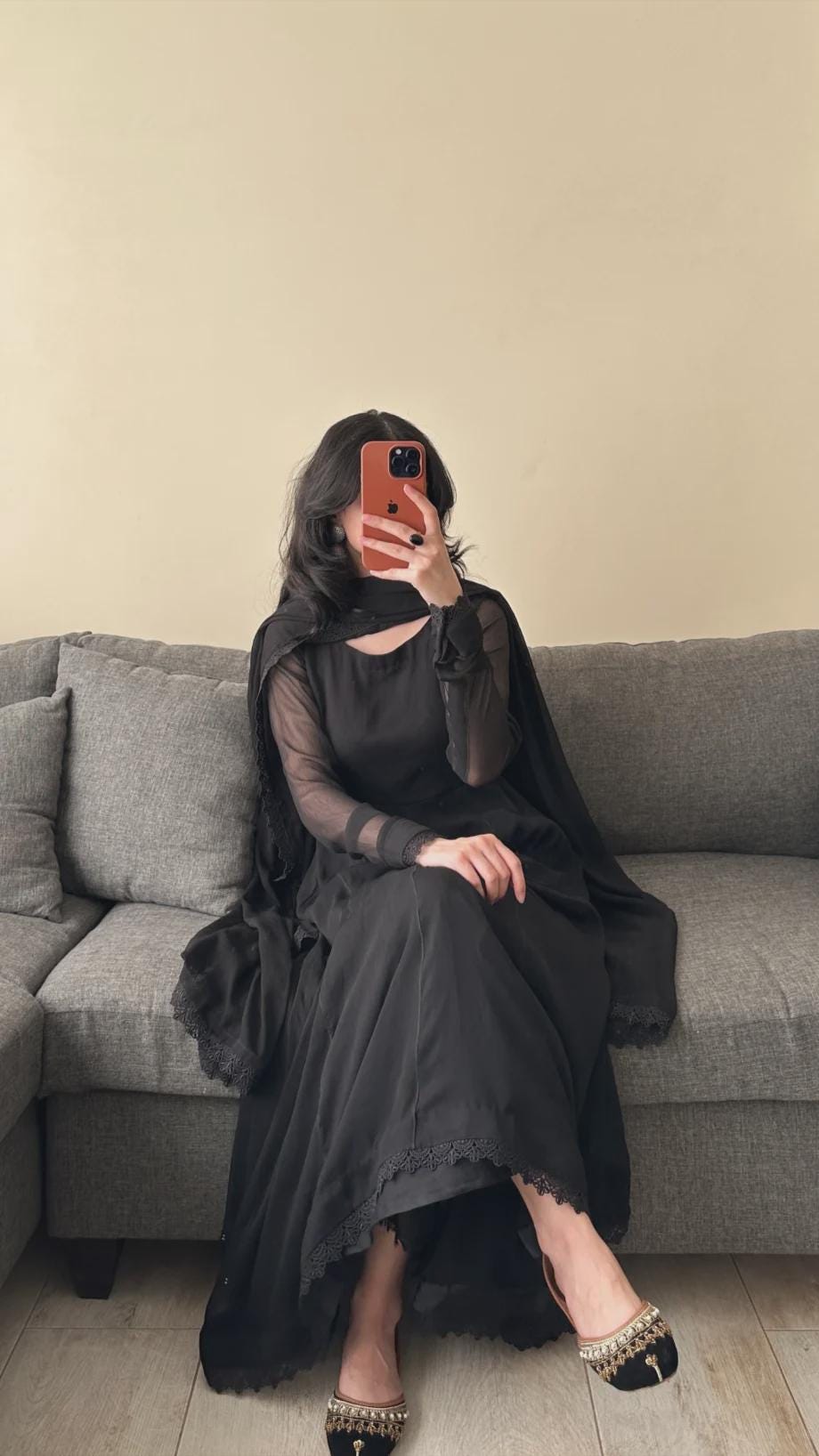 Black Georgette Anarkali Gown: Pakistani Punjabi Suit, Chiffon Dupatta