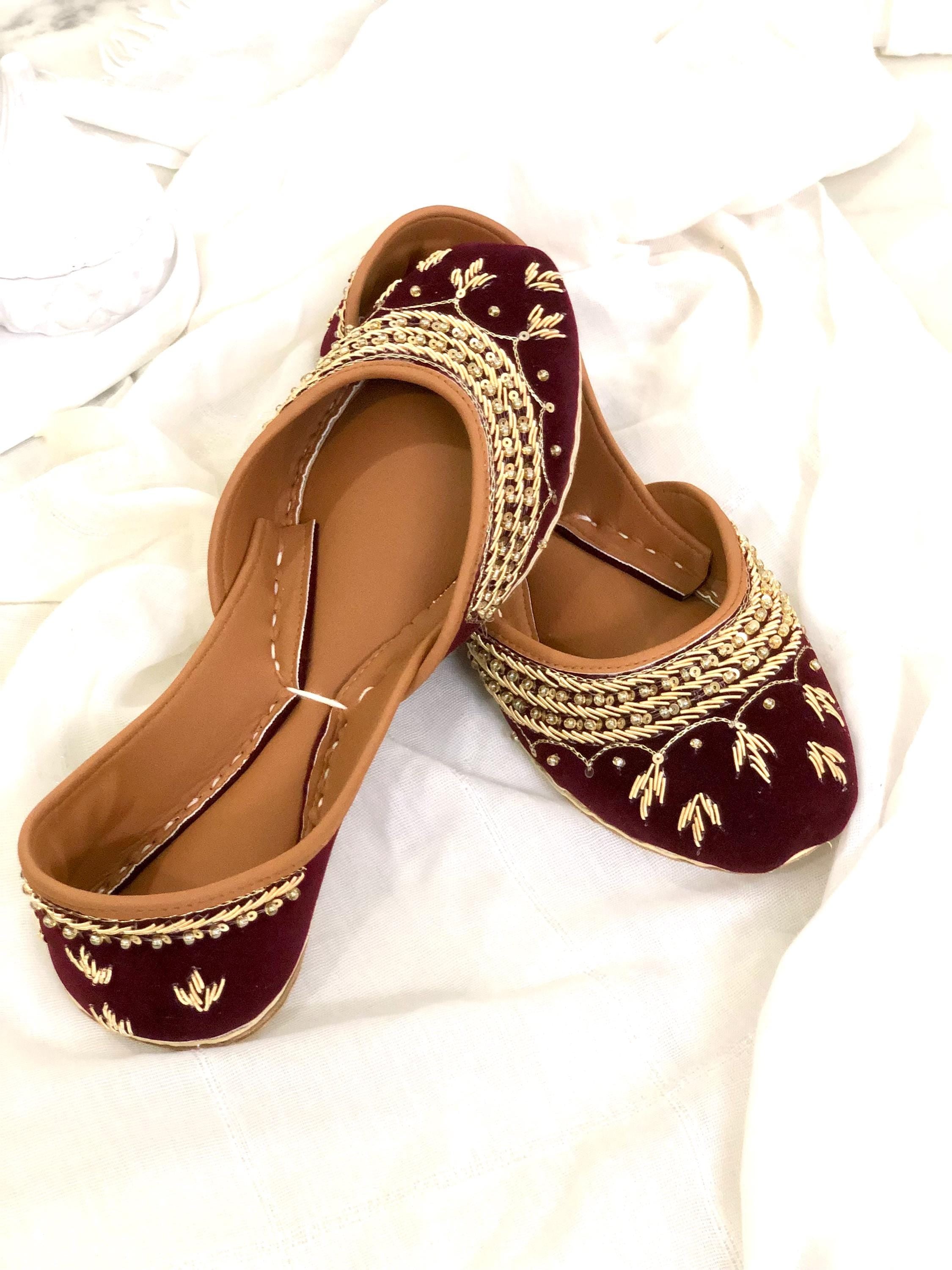 Maroon Velvet Khussa Juttis | Handcrafted Embroidered Punjabi Flats