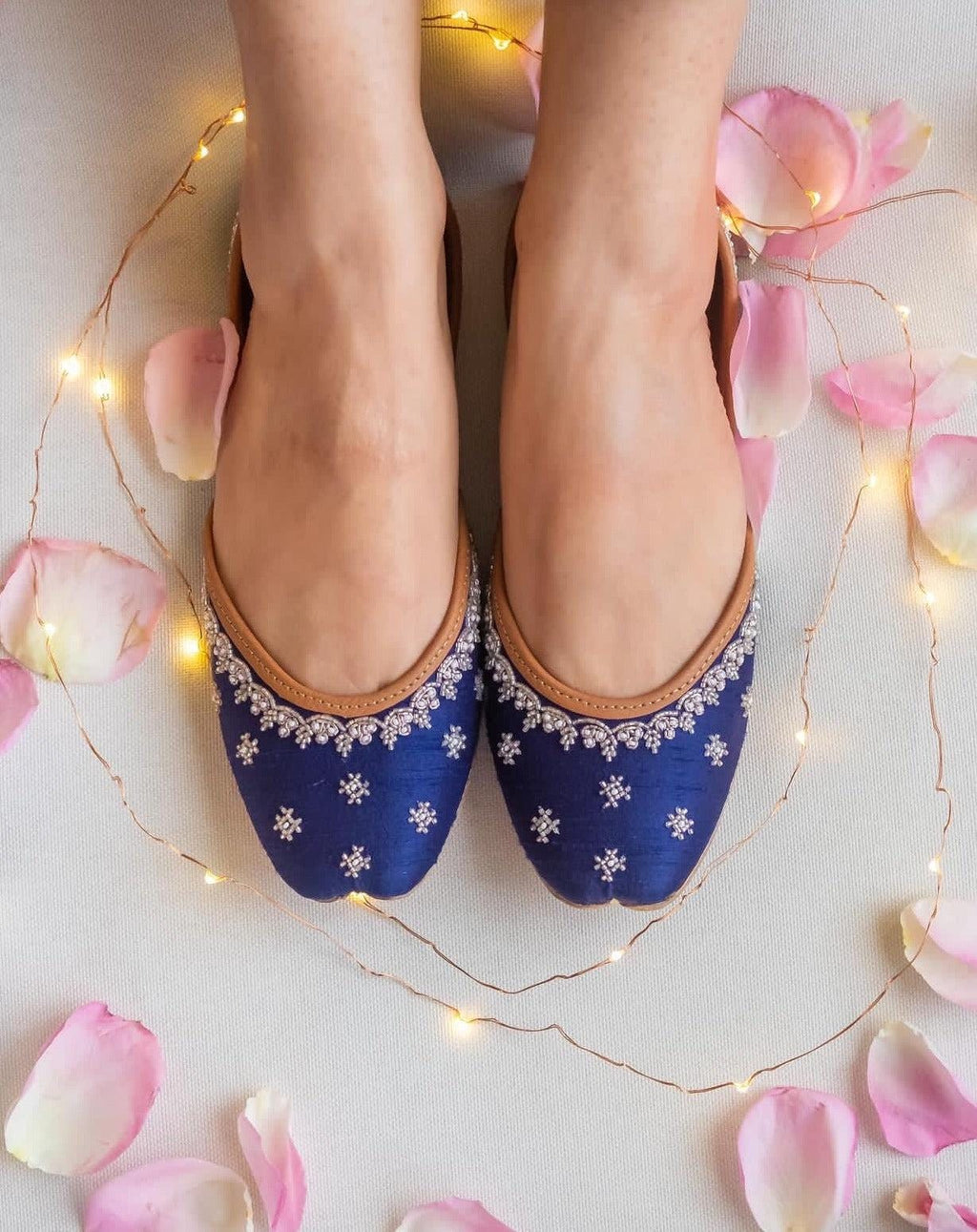 Blue Embroidered Jutti Shoes: Handcrafted Indian Khussa