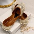 Handmade Beaded Bridal Jutti Flats, White Pearl Wedding Shoes