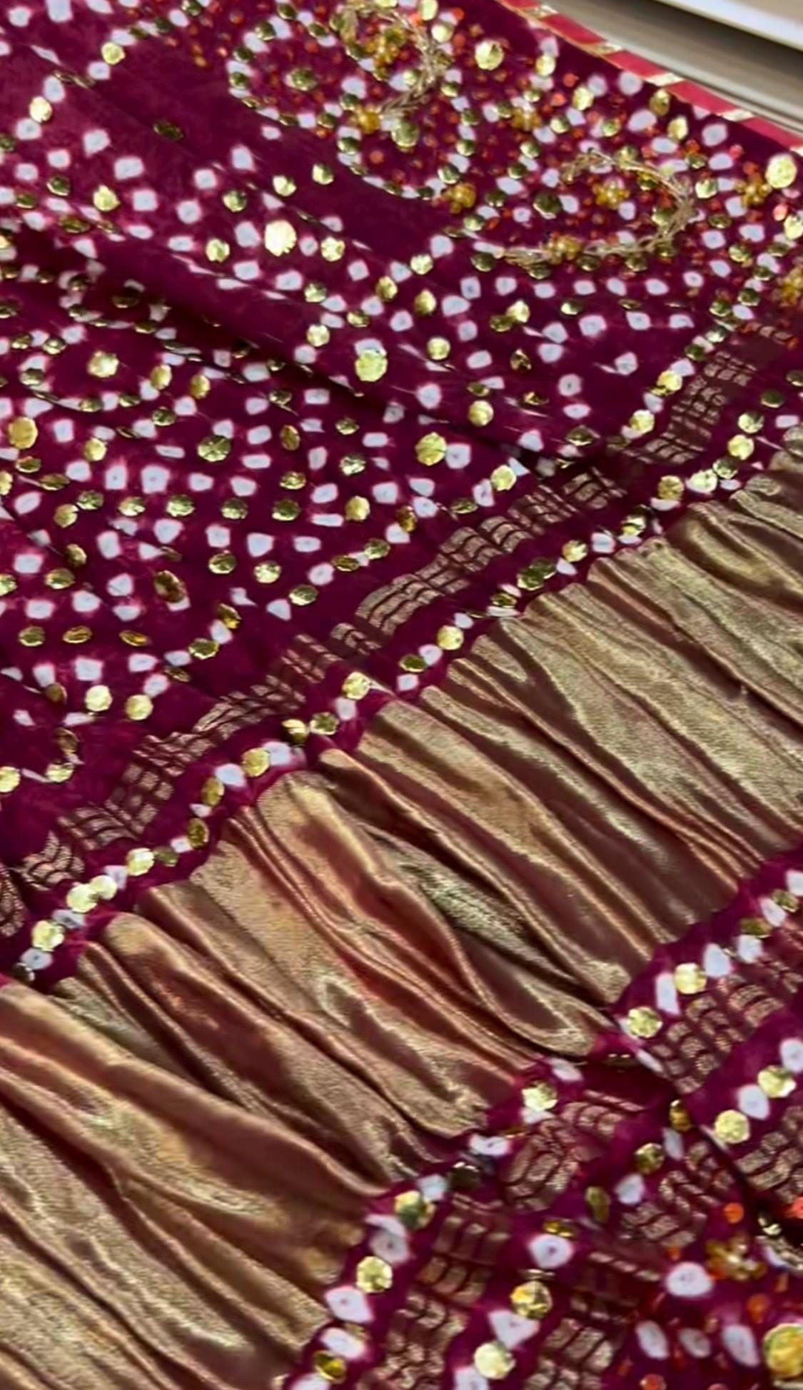 Pink Gaji Silk Kamdani Shawl, Sequin Embroidery, Indian Wedding Dupatta