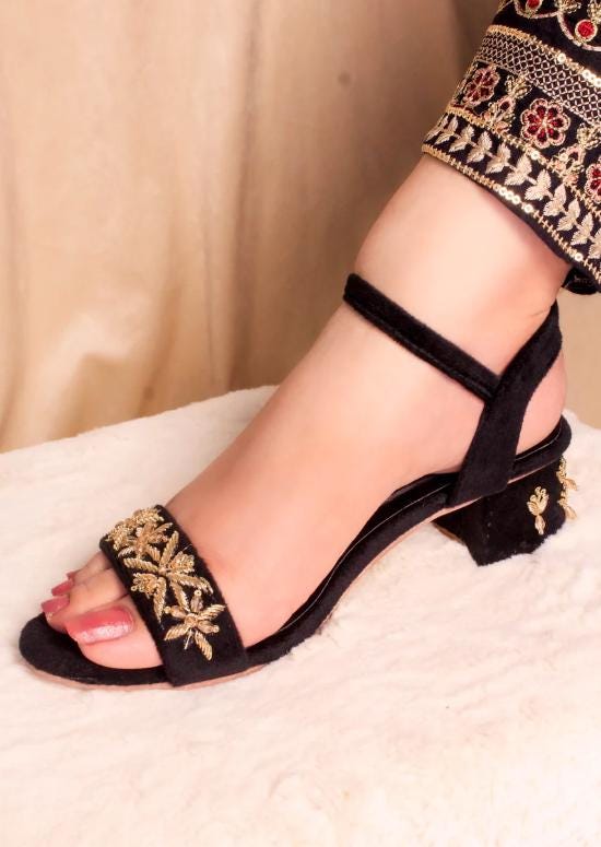 Embroidered Velvet Wedding Wedges - Ethnic Indian Zardozi Heels