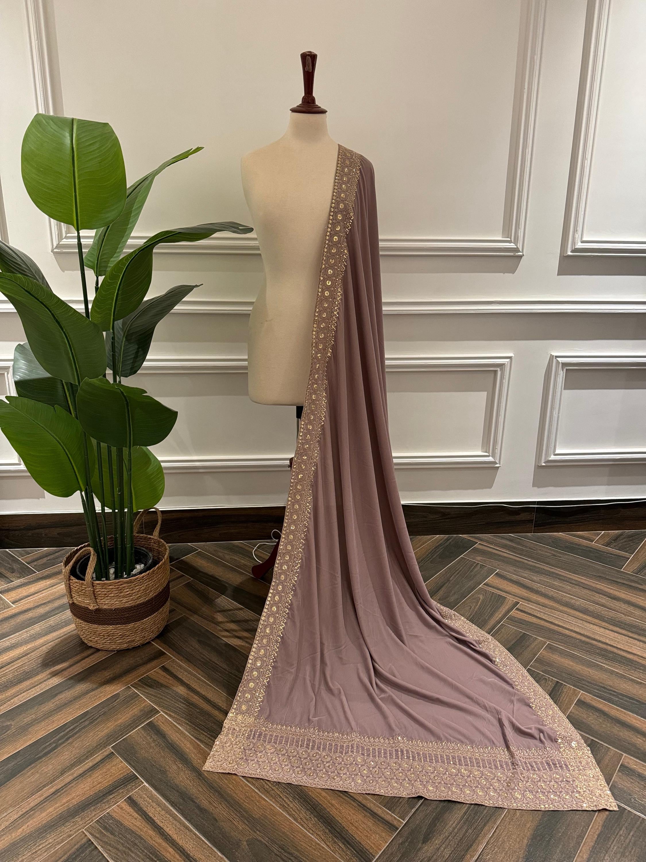 Lilac Velvet Shawl, Tilla Sequence Embroidery, Indian Wedding Shawl