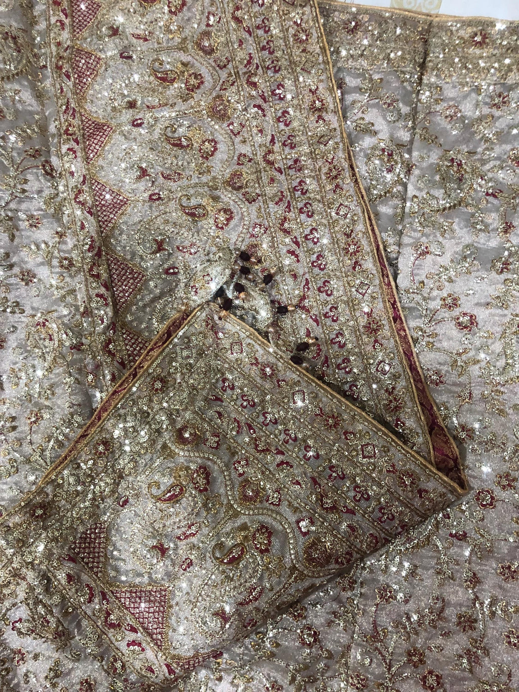 Hand Embroidered Gold Tissue fancy Dupatta: Indian Wedding Shawl