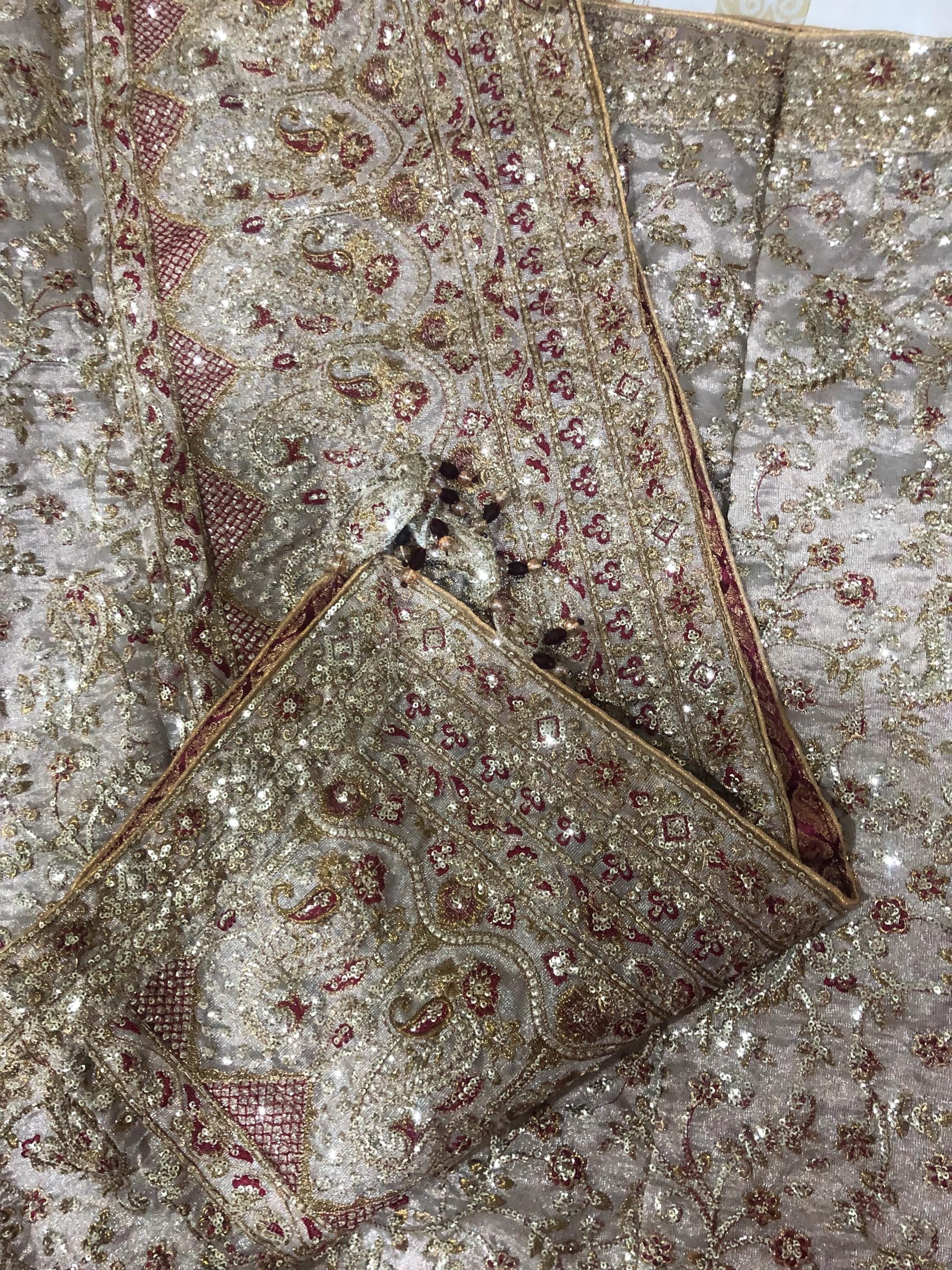 Hand Embroidered Gold Tissue fancy Dupatta: Indian Wedding Shawl