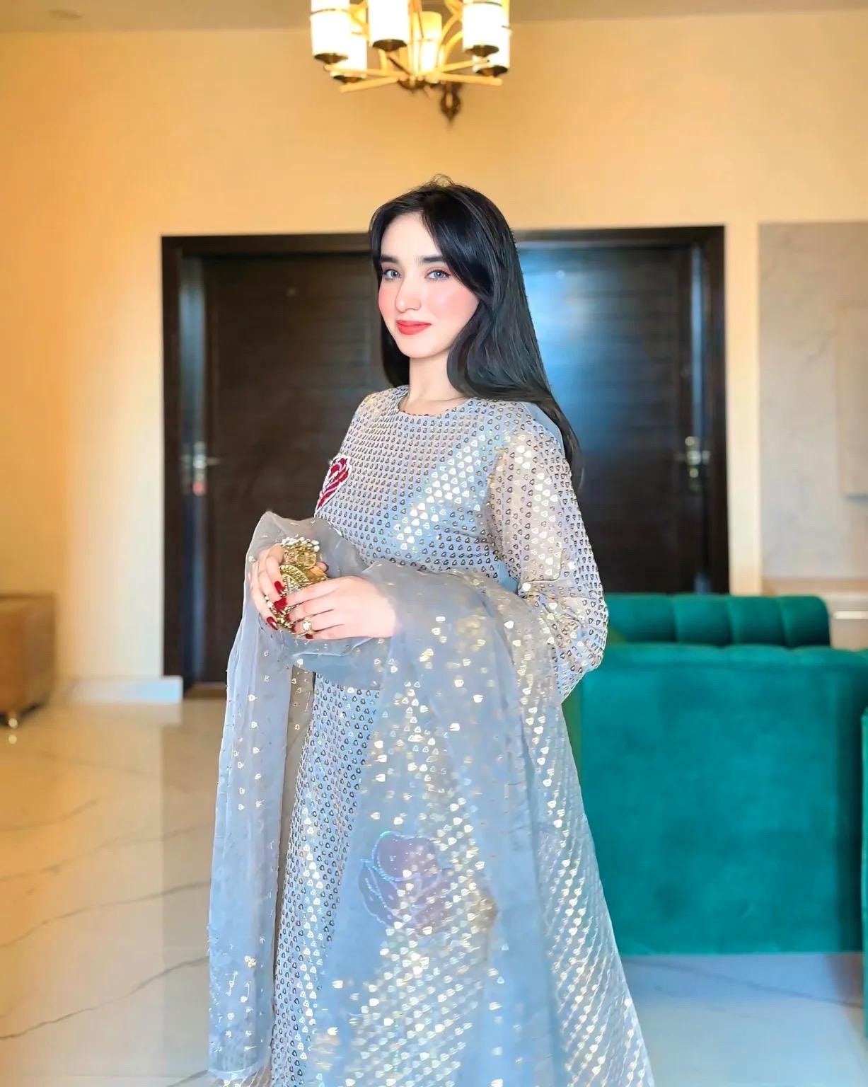 Grey Sequin Salwar Kameez Suit, Indian Wedding Dress