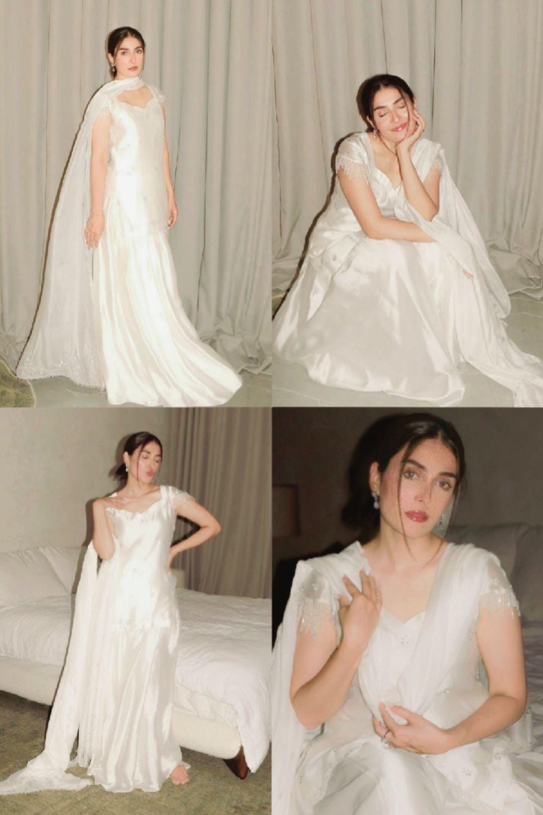 White Butter Silk Pakistani Outfit, Mirror Work Indian Dress, 3pc