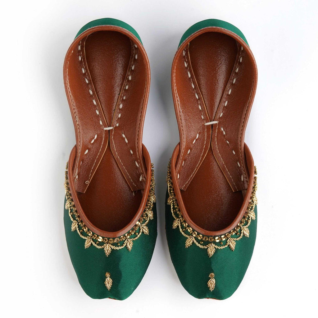 Handmade Green Pearl Jutti Shoes: Vegan Bridal Mojari Flats
