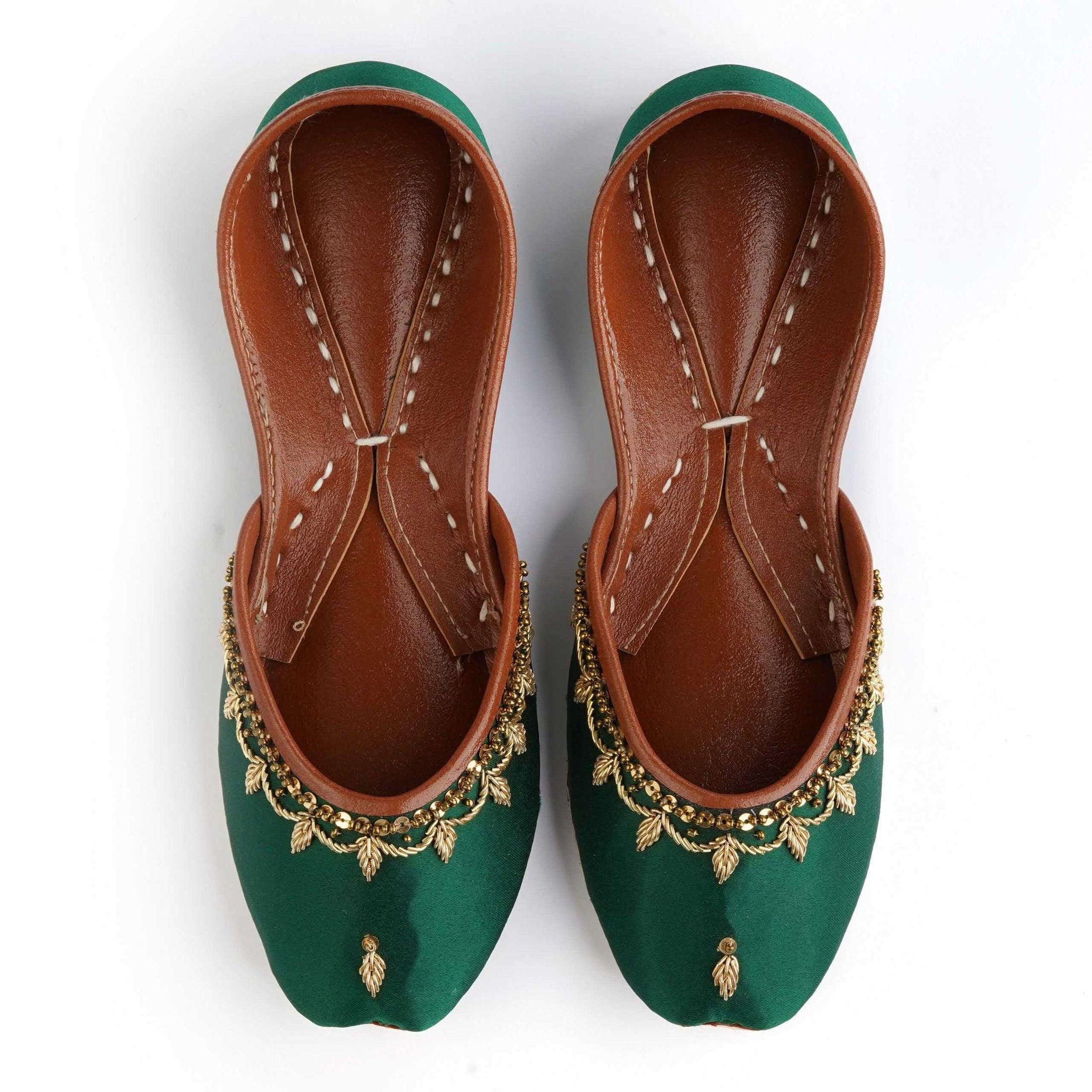 Handmade Green Pearl Jutti Shoes: Vegan Bridal Mojari Flats