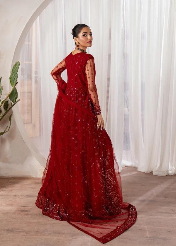 Maroon Embroidered Net Maxi Dress | Pakistani Gown, Formal Wear