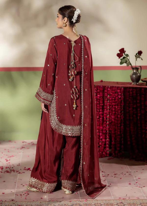 Maroon/ blue farshi shalwar embrioded 3 pc, silk fancy farshi dress