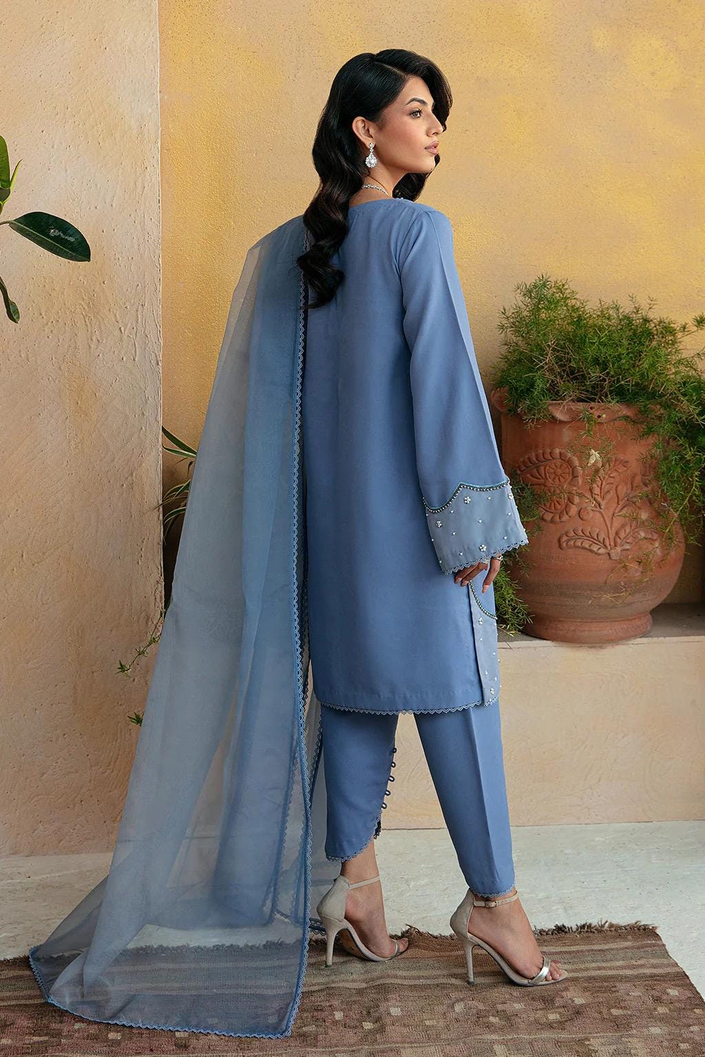 Sky Blue Silk Shalwar Kameez, 3pc Indian Outfit, pakistani basic wear 3pc dress