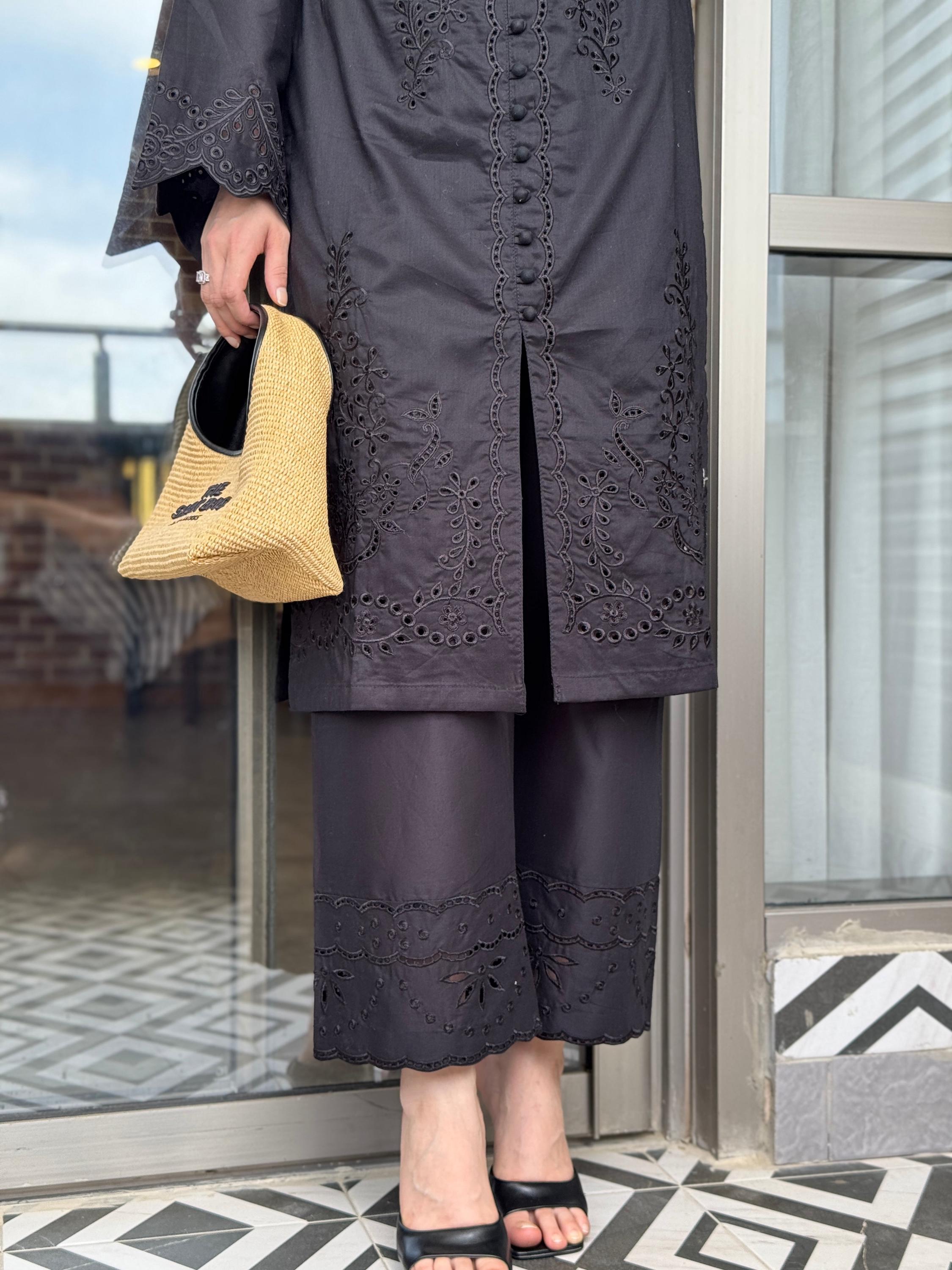 Noriaa Mushq - Black Schiffli CO-ORD Set