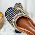 Handmade Blue Velvet Jutti: Pearl & Sequins, Punjabi Flats