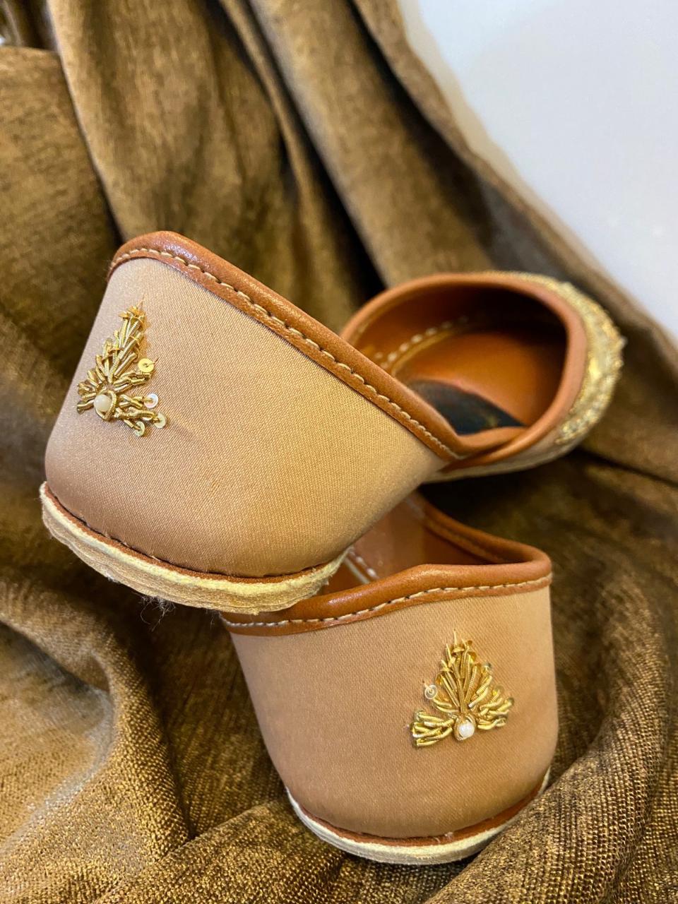 Handmade Gold Silk Jutti, Beaded & Sequined Punjabi Flats