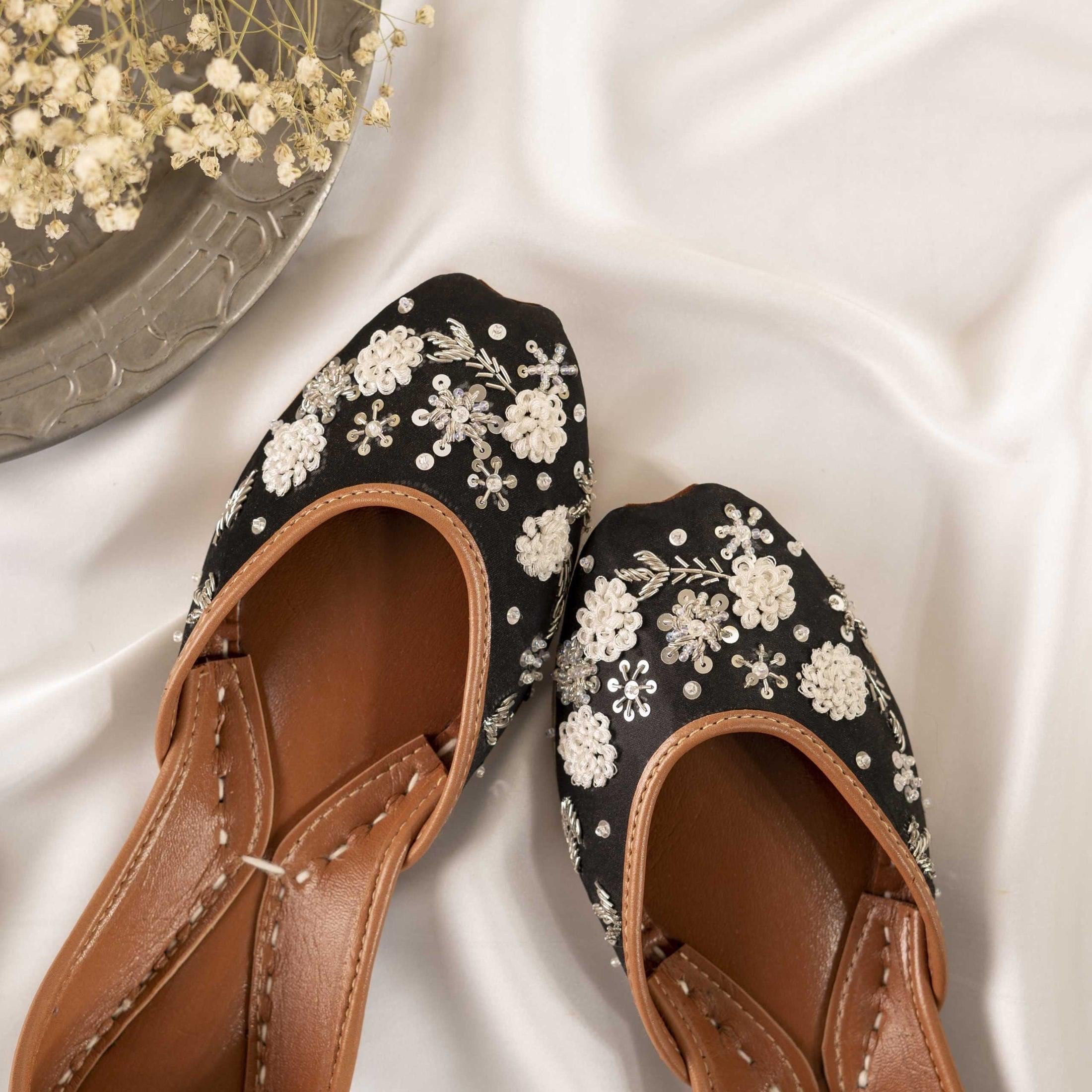 Black Pearl Bridal Flats: Handmade Indian Khussa Shoes