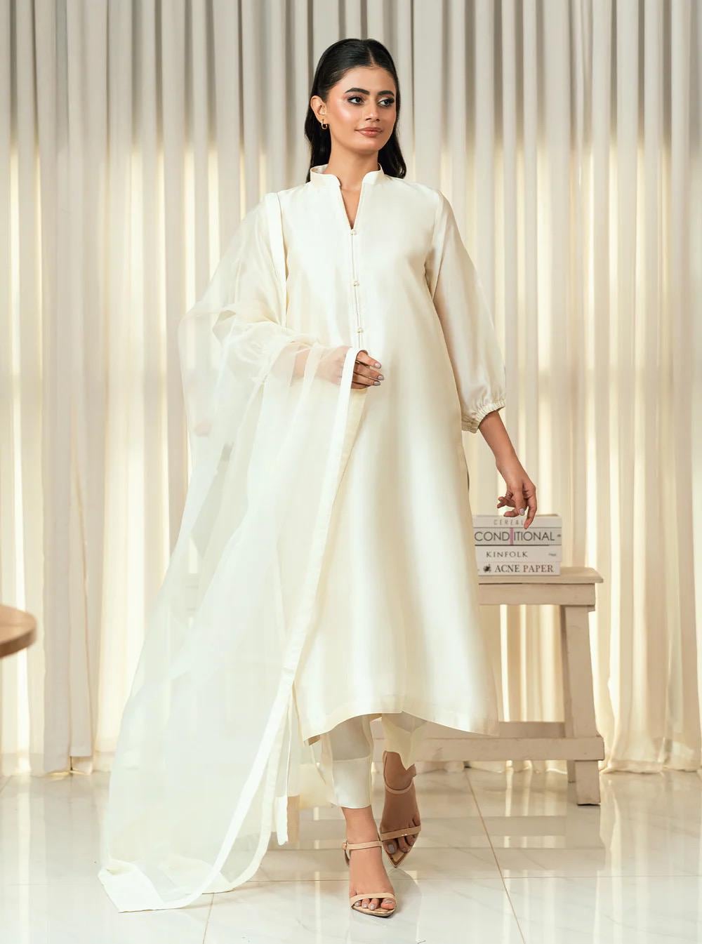 Silk Shalwar Kameez Suit with Organza Dupatta