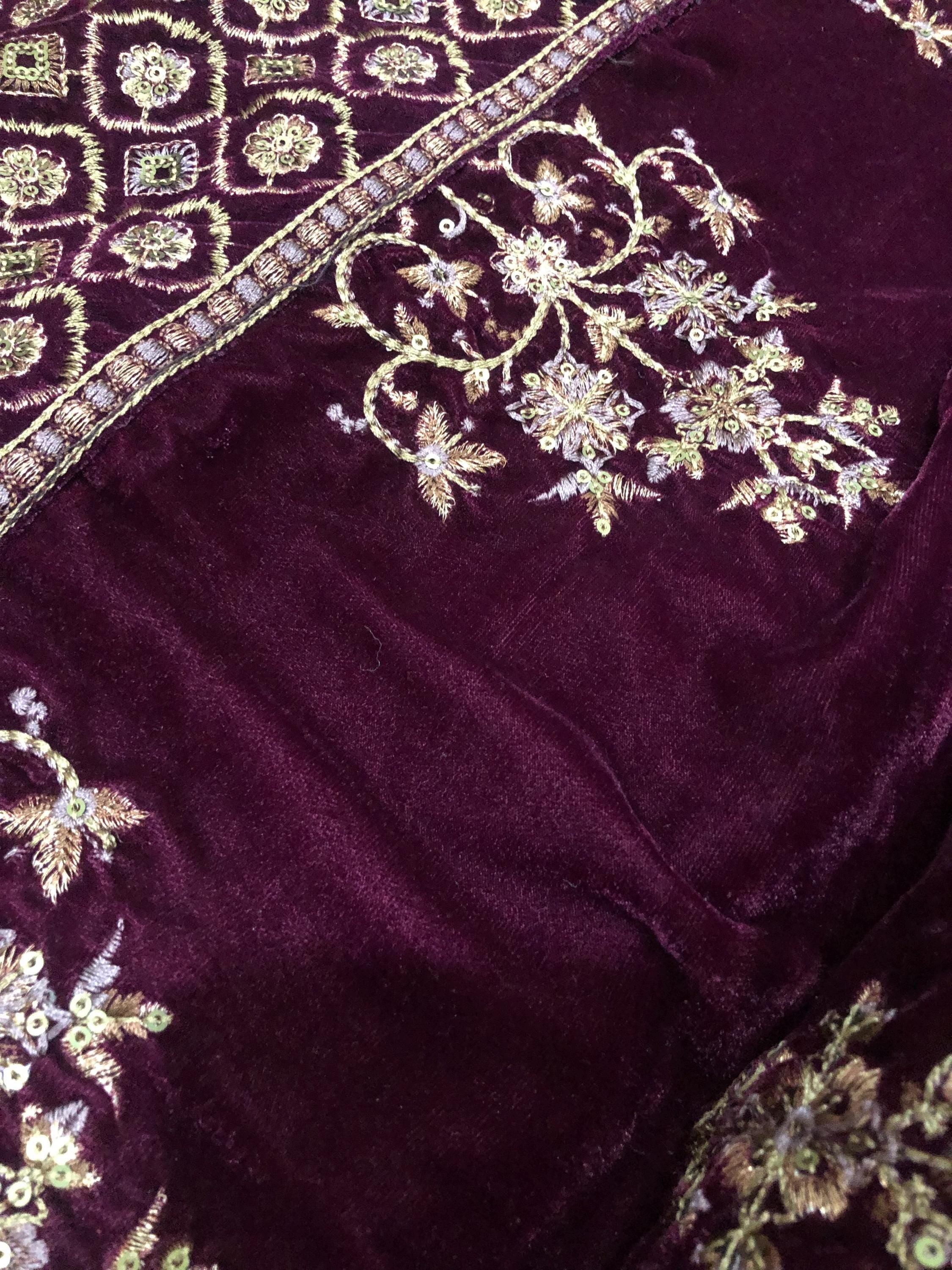 Maroon Velvet Shawl, Sequins Embroidered, Bridal Gift