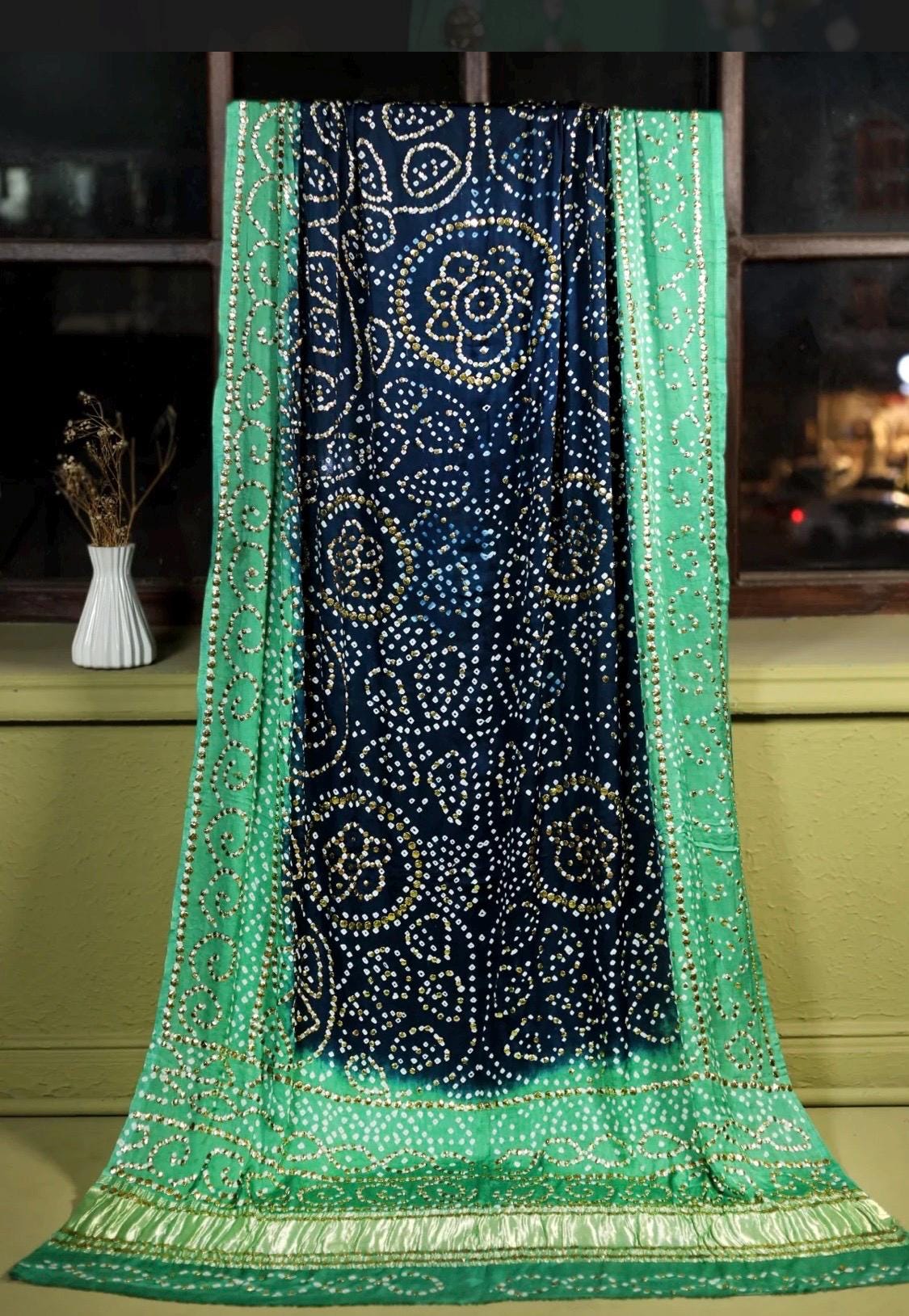 Blue Kamdani Embroidered Shawl: Indian Bridal Tilla Shawl