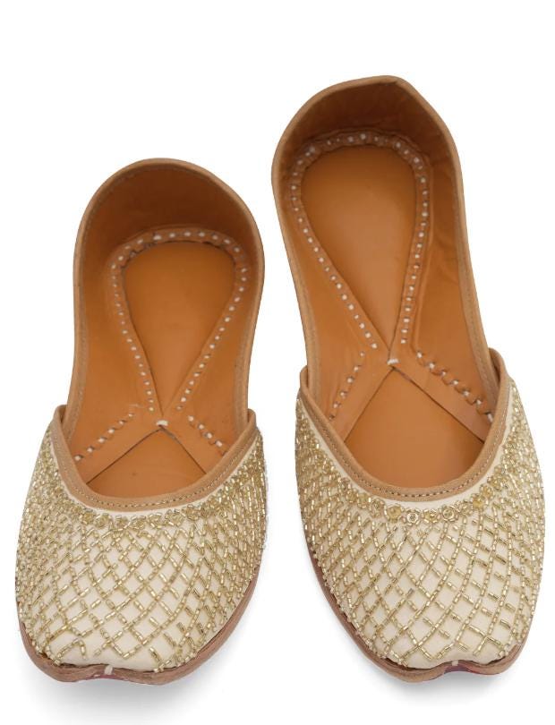 Gold Toned Jutti: Indian Wedding Khussa Flats, Punjabi Shoes