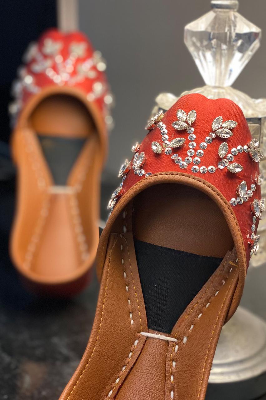 Handmade Ruby Red Silk Jutti Flats: Bridal Wedding Shoes