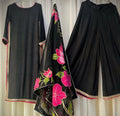 Hand-Painted Korean Silk Suit: Embroidered Organza Dupatta, Pakistani Party Wear