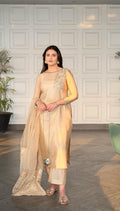 Ivory Silk Pakistani Dress: Silver Embroidery, Organza Dupatta