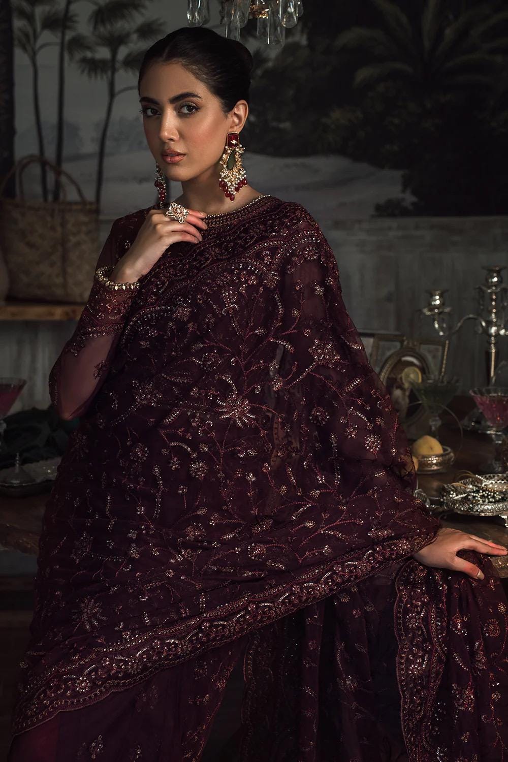 Sequin Embroidered Saree with Blouse, Indian Party Wear