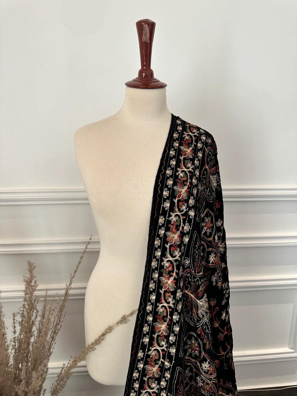 Black Velvet Kashmiri Shawl: Bridal Hand Embroidered Shawl