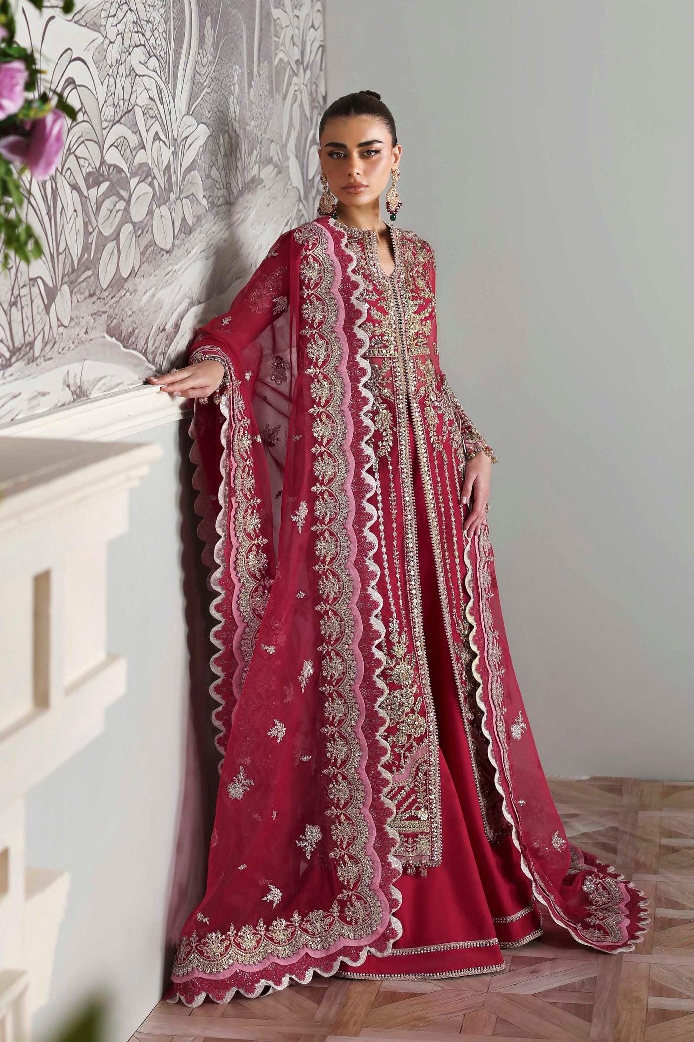 Magenta Kamdani Lehenga, Pakistani Indian Wedding Dress