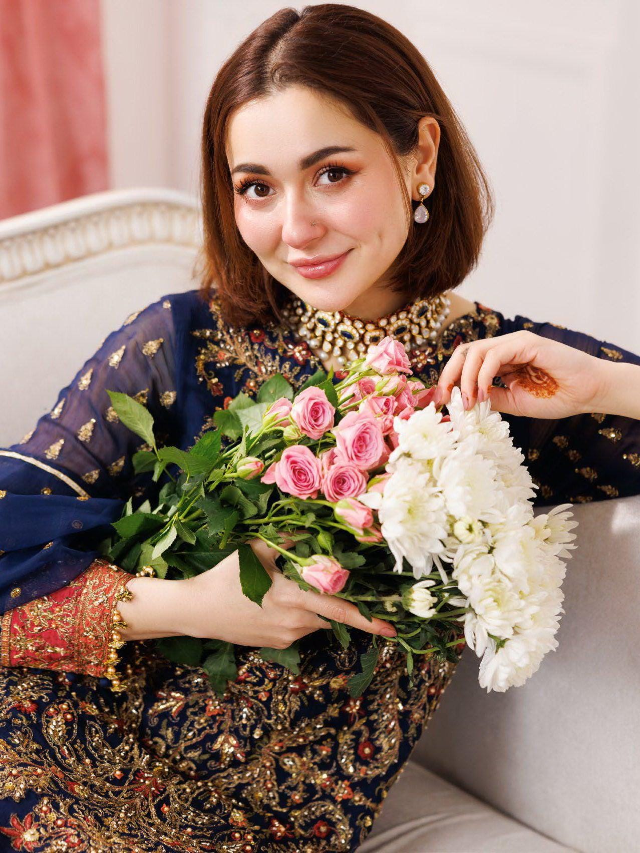 Embroidered Chiffon Pakistani Dress: Blue Floral Kashmiri Party Wear