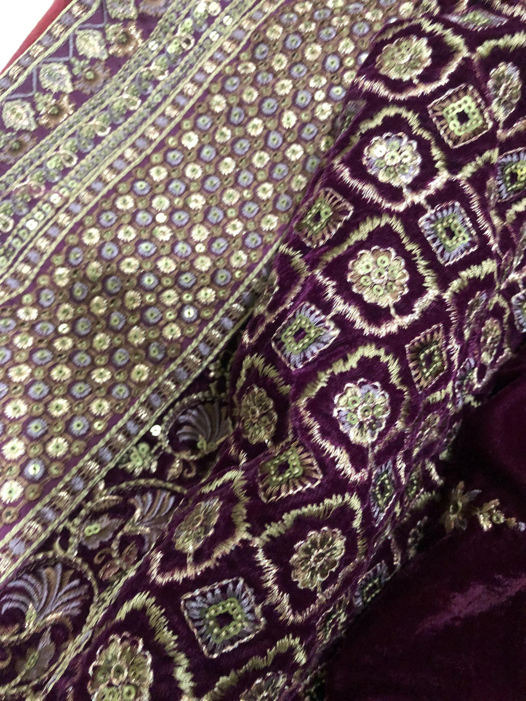 Maroon Velvet Shawl, Sequins Embroidered, Bridal Gift