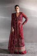 Embroidered Garnet Organza Pakistani Suit: 3-Piece Eid Outfit