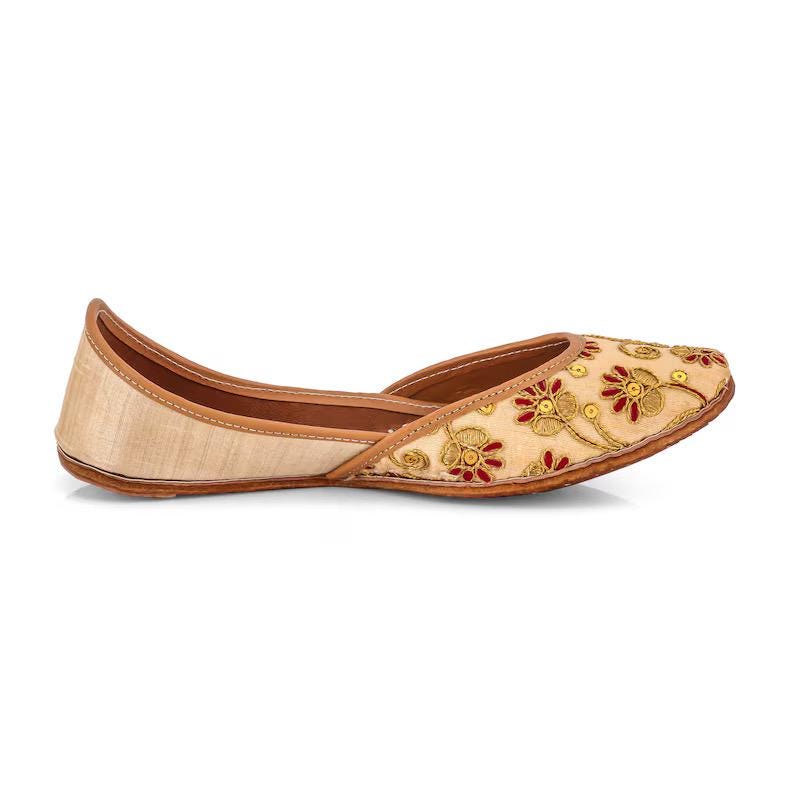 Gold embroidery Silk Jutti, handwork & Sequined zari work Punjabi Flats