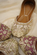 Handmade Floral Velvet Khussa Jutti – Gold & Pink, Indian Flats