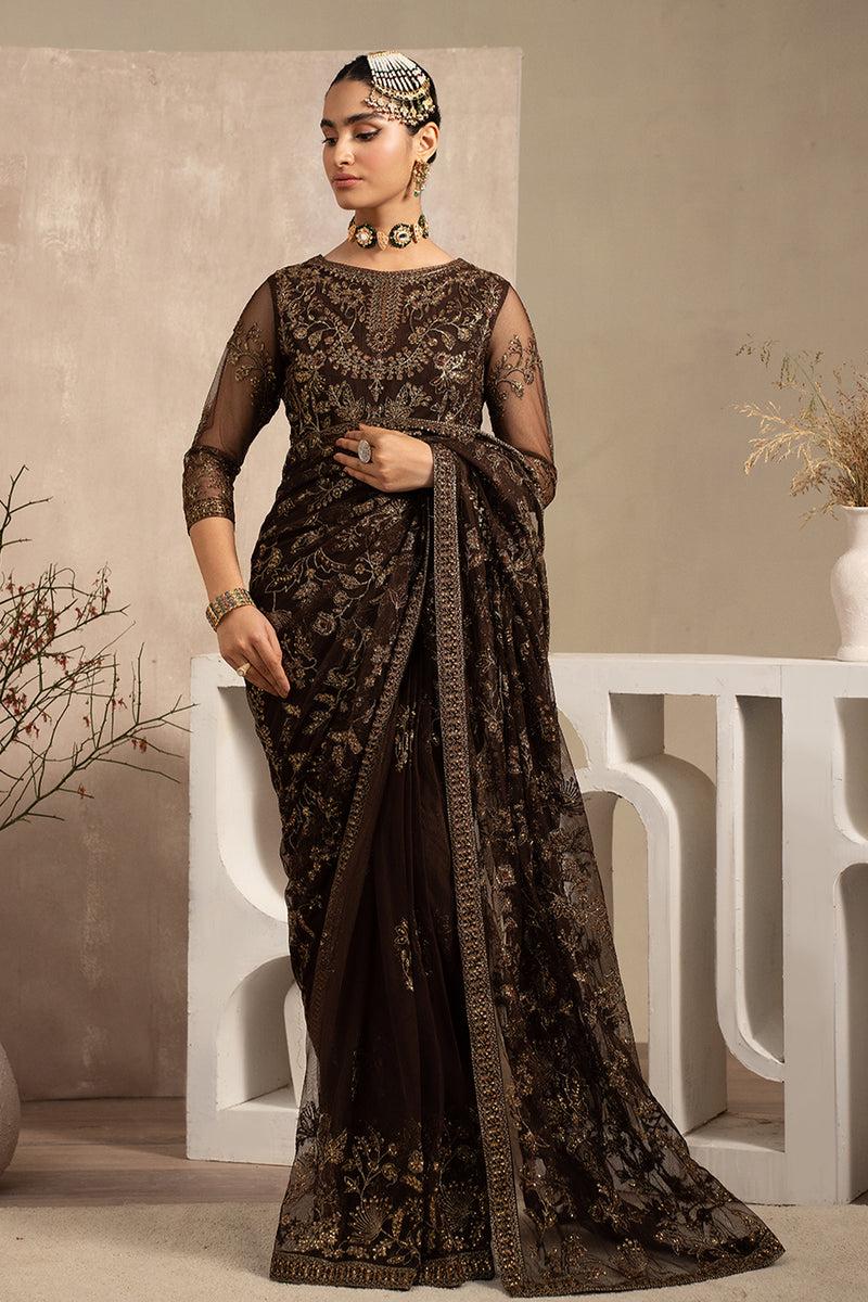 Brown Sequin Embroidered Saree, Designer Indian Sari