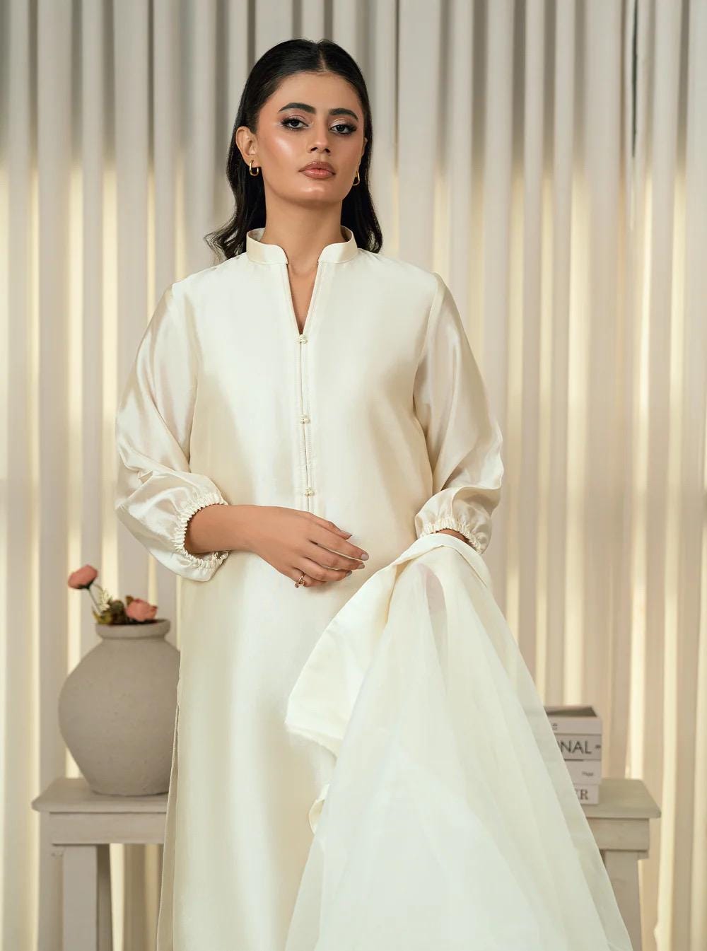 Silk Shalwar Kameez Suit with Organza Dupatta